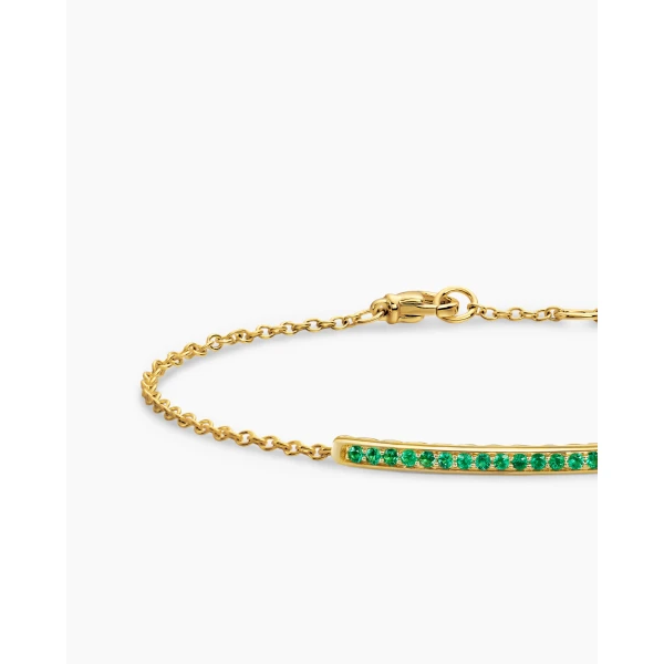 David Yurman Petite Pavé Bar Bracelet in 18K Yellow Gold with Emeralds, 1.7mm, view 4