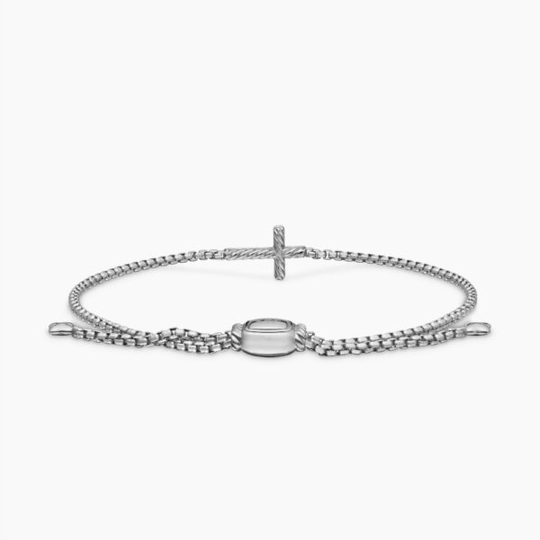 on-model styling shot|David Yurman Petite Pavé Cross Chain Bracelet in Sterling Silver with Diamonds