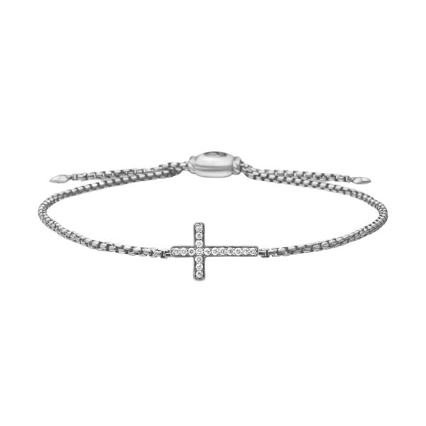 David Yurman Petite Pavé Cross Chain Bracelet in Sterling Silver with Diamonds