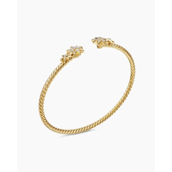 David Yurman Petite Starburst Cable Bracelet in 18K Yellow Gold with Diamonds, 2.6mm, view 3
