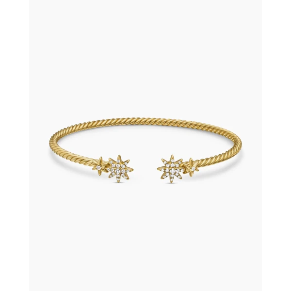 David Yurman Petite Starburst Cable Bracelet in 18K Yellow Gold with Diamonds, 2.6mm, view 4