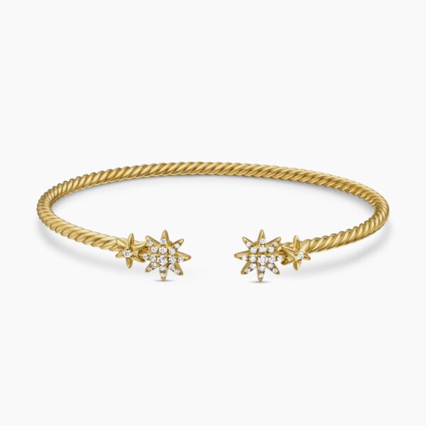 on-model styling shot|David Yurman Petite Starburst Cable Bracelet in 18K Yellow Gold with Diamonds