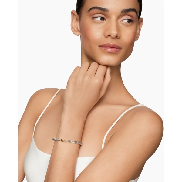 David Yurman Petite X Center Station Bracelet in Sterling Silver with 18K Yellow Gold, 5.2mm, view 2