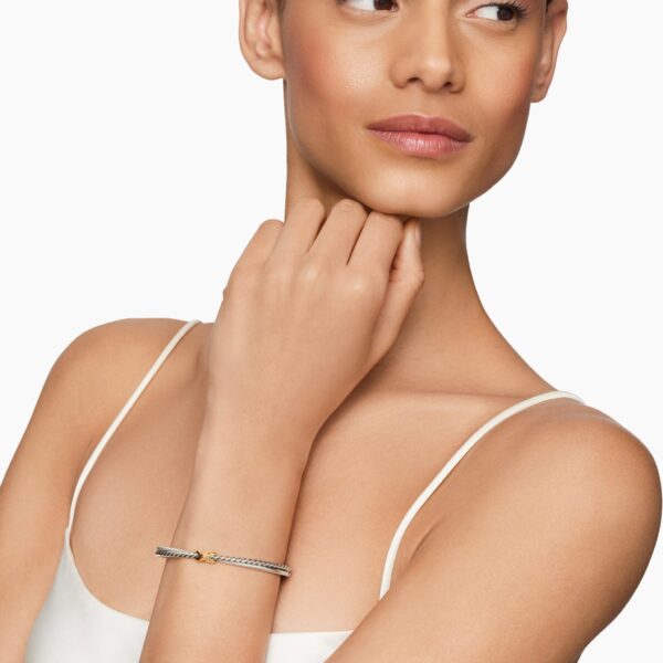 5.2mm in Gold – front view of authentic Bracelets at Coveti|David Yurman Petite X Center Station Bracelet in Sterling Silver with 18K Yellow Gold