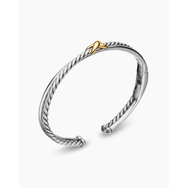 David Yurman Petite X Center Station Bracelet in Sterling Silver with 18K Yellow Gold, 5.2mm, view 3