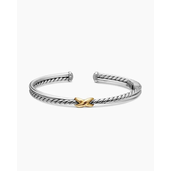 David Yurman Petite X Center Station Bracelet in Sterling Silver with 18K Yellow Gold, 5.2mm, view 4