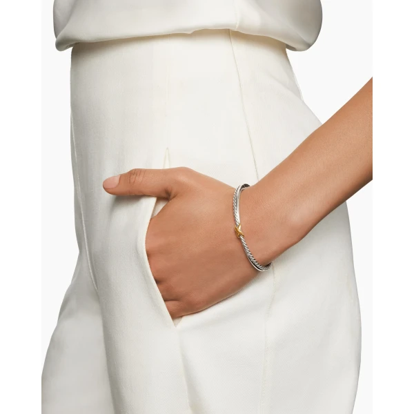 David Yurman Petite X Center Station Bracelet in Sterling Silver with 18K Yellow Gold, 5.2mm, view 6