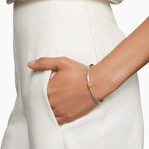 signature twisted-helix detail|David Yurman Petite X Center Station Bracelet in Sterling Silver with 18K Yellow Gold