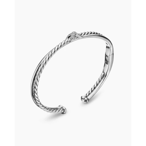 David Yurman Petite X Center Station Bracelet in Sterling Silver with Diamonds, 5.2mm, view 3