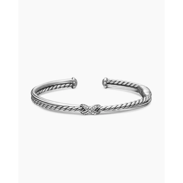 David Yurman Petite X Center Station Bracelet in Sterling Silver with Diamonds, 5.2mm, view 4