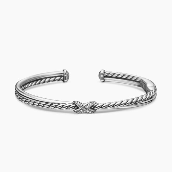 on-model styling shot|David Yurman Petite X Center Station Bracelet in Sterling Silver with Diamonds