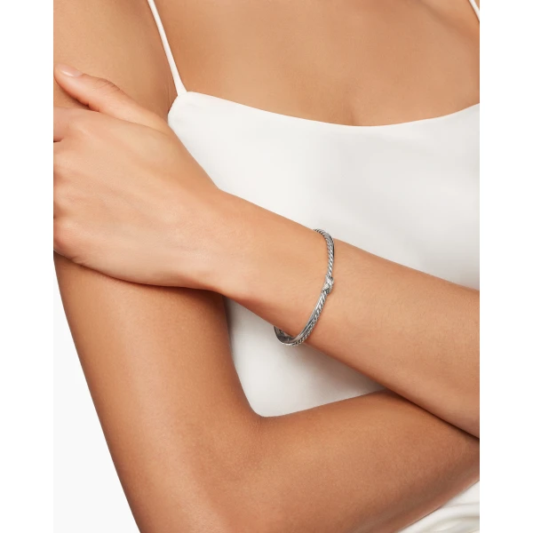 David Yurman Petite X Center Station Bracelet in Sterling Silver with Diamonds, 5.2mm, view 6