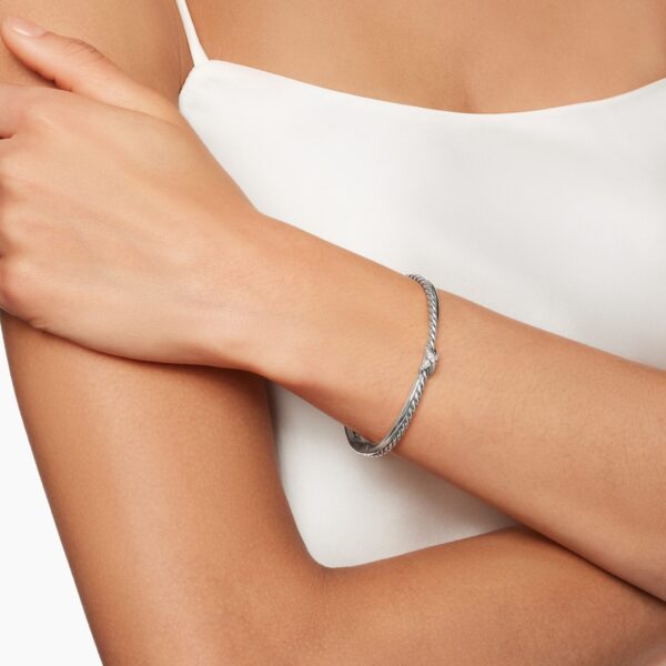 signature twisted-helix detail|David Yurman Petite X Center Station Bracelet in Sterling Silver with Diamonds
