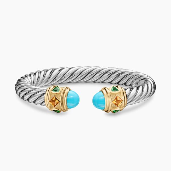 9mm in Blue – front view of authentic Cable Bracelets at Coveti|David Yurman Renaissance® Cable Flex® Bracelet in Sterling Silver with 14K Yellow Gold