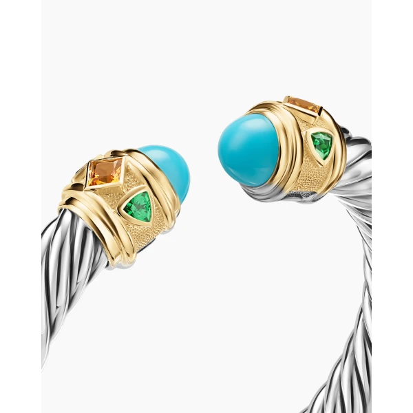 David Yurman Renaissance® Cable Flex® Bracelet in Sterling Silver with 14K Yellow Gold, Turquoise, Madeira Citrine and Tsavorites, 9mm, view 5