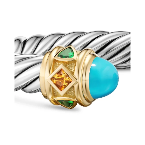 David Yurman Renaissance® Cable Flex® Bracelet in Sterling Silver with 14K Yellow Gold, Turquoise, Madeira Citrine and Tsavorites, 9mm, view 6