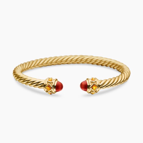 on-model styling shot|David Yurman Renaissance® Cablespira® Bracelet in 18K Yellow Gold with Carnelian and Citrine