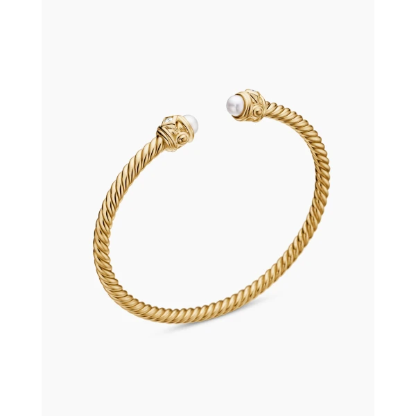 David Yurman Renaissance® Cablespira® Bracelet in 18K Yellow Gold with Pearls and Diamonds, 3.5mm, view 3