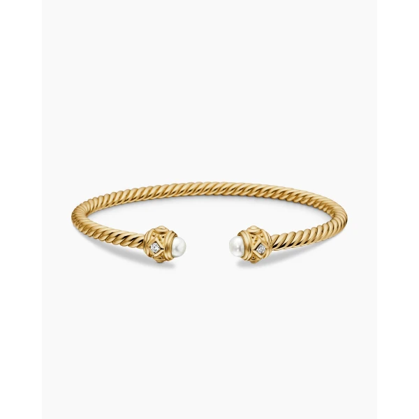 David Yurman Renaissance® Cablespira® Bracelet in 18K Yellow Gold with Pearls and Diamonds, 3.5mm, view 4