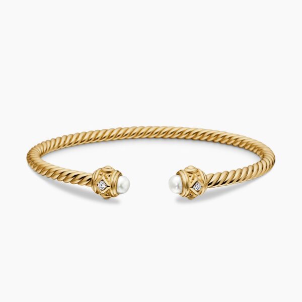 on-model styling shot|David Yurman Renaissance® Cablespira® Bracelet in 18K Yellow Gold with Pearls and Diamonds