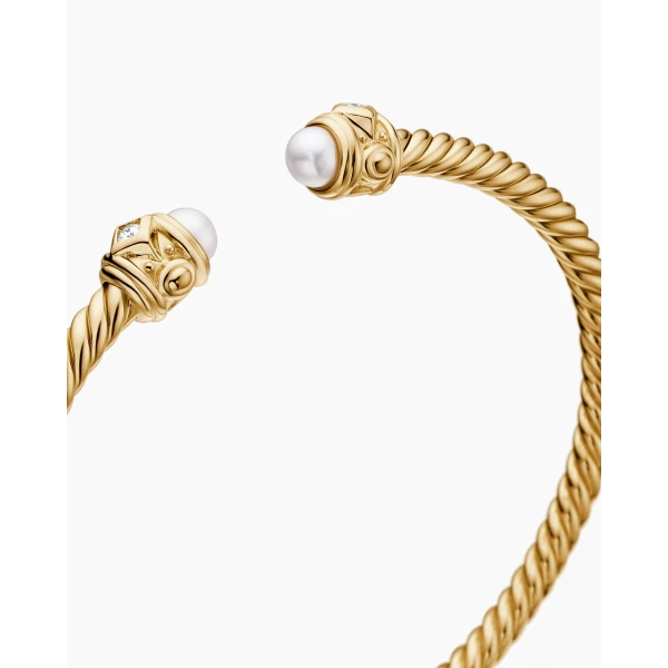 David Yurman Renaissance® Cablespira® Bracelet in 18K Yellow Gold with Pearls and Diamonds, 3.5mm, view 5