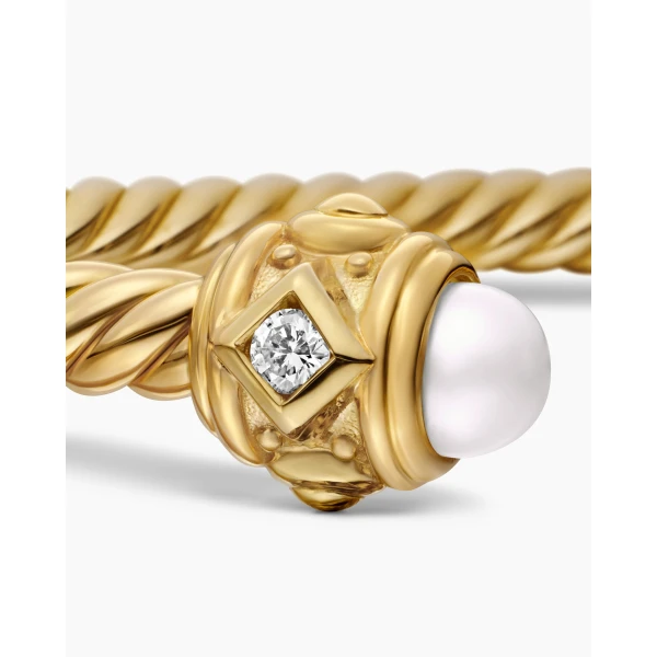 David Yurman Renaissance® Cablespira® Bracelet in 18K Yellow Gold with Pearls and Diamonds, 3.5mm, view 6