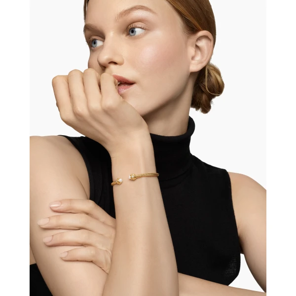 David Yurman Renaissance® Cablespira® Bracelet in 18K Yellow Gold with Pearls and Diamonds, 3.5mm, view 7