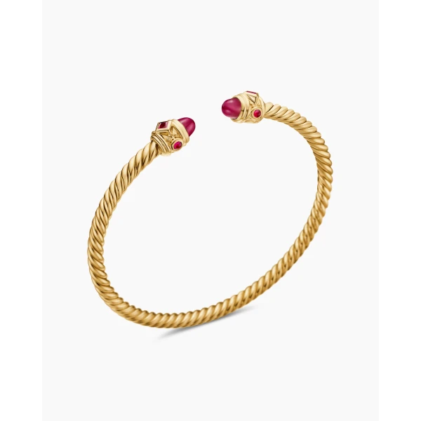 David Yurman Renaissance® Cablespira® Bracelet in 18K Yellow Gold with Rubies, 3.5mm, view 3