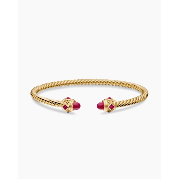 David Yurman Renaissance® Cablespira® Bracelet in 18K Yellow Gold with Rubies, 3.5mm, view 4