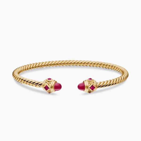 on-model styling shot|David Yurman Renaissance® Cablespira® Bracelet in 18K Yellow Gold with Rubies