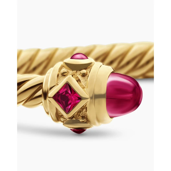 David Yurman Renaissance® Cablespira® Bracelet in 18K Yellow Gold with Rubies, 3.5mm, view 6