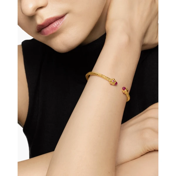 David Yurman Renaissance® Cablespira® Bracelet in 18K Yellow Gold with Rubies, 3.5mm, view 7