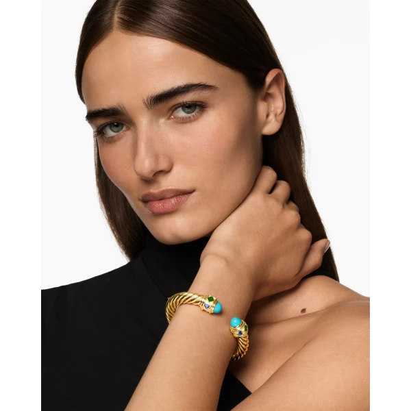 David Yurman Renaissance® Cablespira® Bracelet in 18K Yellow Gold with Turquoise, Tsavorite and Tanzanite, 9mm, view 2