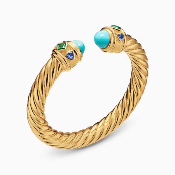 9mm in Green – front view of authentic Cable Bracelets at Coveti|David Yurman Renaissance® Cablespira® Bracelet in 18K Yellow Gold with Turquoise
