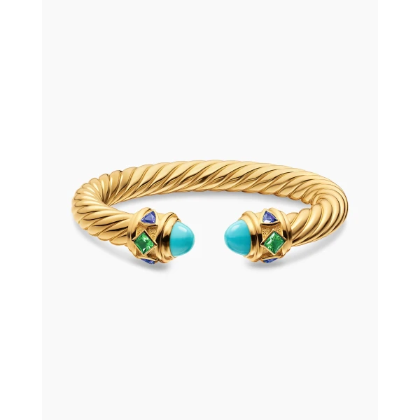 David Yurman Renaissance® Cablespira® Bracelet in 18K Yellow Gold with Turquoise, Tsavorite and Tanzanite, 9mm, view 4