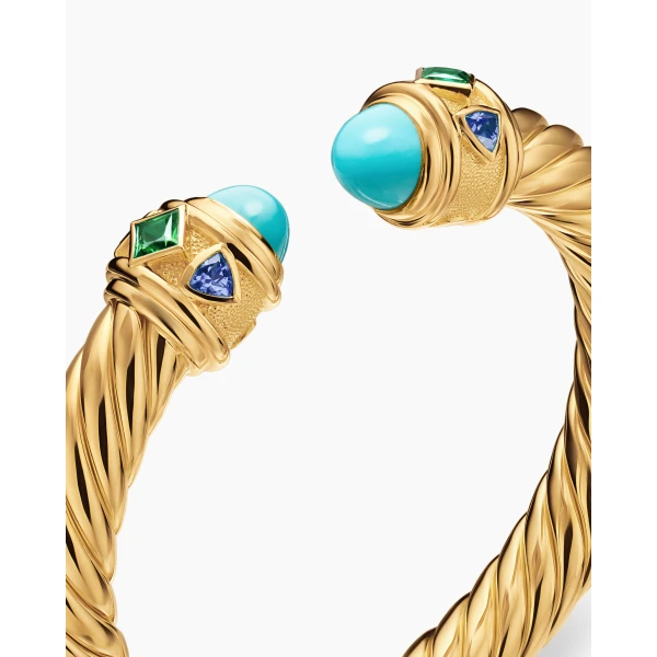 David Yurman Renaissance® Cablespira® Bracelet in 18K Yellow Gold with Turquoise, Tsavorite and Tanzanite, 9mm, view 5