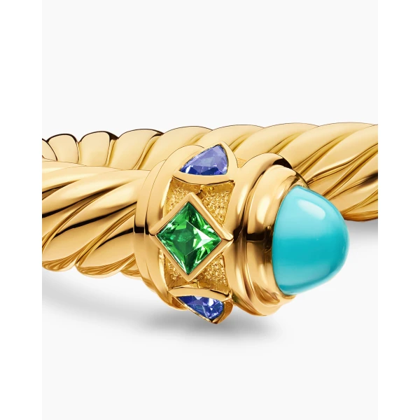 David Yurman Renaissance® Cablespira® Bracelet in 18K Yellow Gold with Turquoise, Tsavorite and Tanzanite, 9mm, view 6