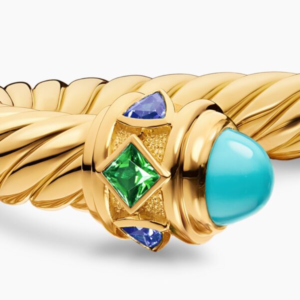 on-model styling shot|David Yurman Renaissance® Cablespira® Bracelet in 18K Yellow Gold with Turquoise