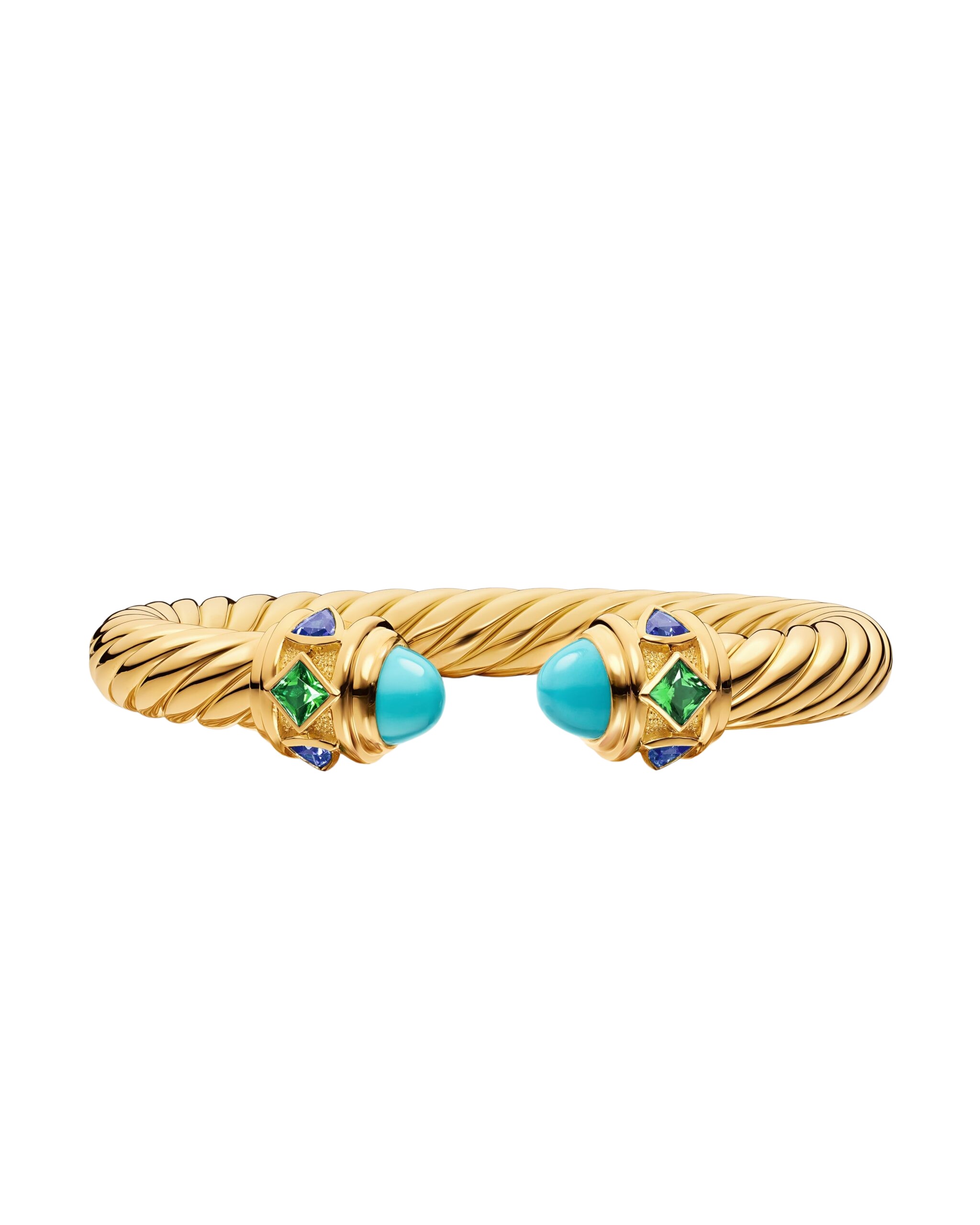 David Yurman Renaissance® Cablespira® Bracelet in 18K Yellow Gold with Turquoise, Tsavorite and Tanzanite, 9mm