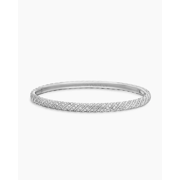 David Yurman Sculpted Cable Bangle Bracelet in 18K White Gold with Diamonds, 4.6mm, view 4