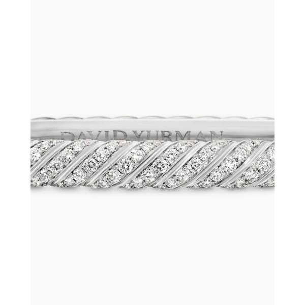 David Yurman Sculpted Cable Bangle Bracelet in 18K White Gold with Diamonds, 4.6mm, view 6