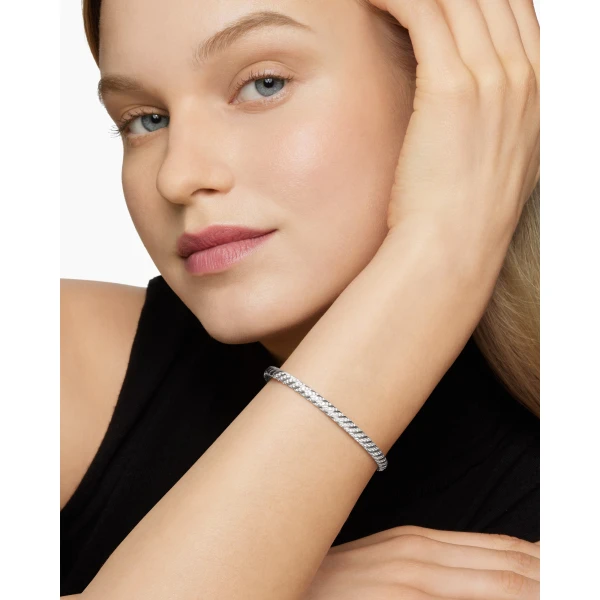 David Yurman Sculpted Cable Bangle Bracelet in 18K White Gold with Diamonds, 4.6mm, view 7