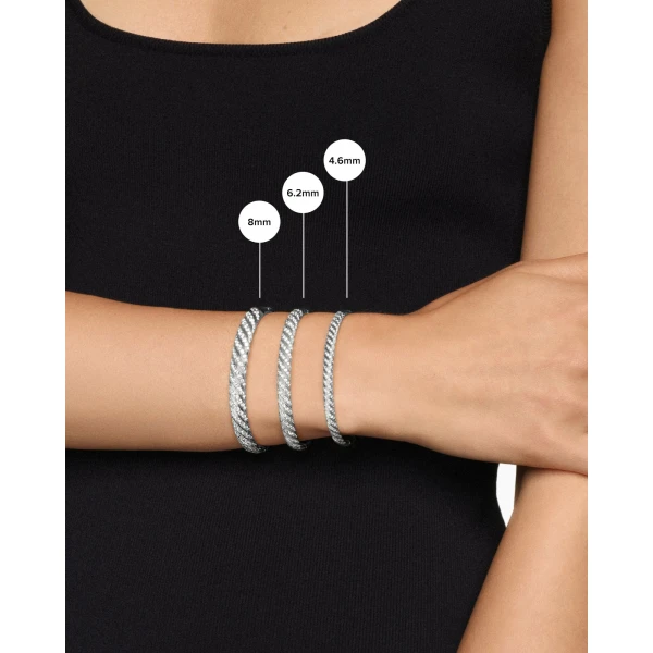 4.6mm in Silver – clasp and closure mechanism detail|David Yurman Sculpted Cable Bangle Bracelet in 18K White Gold with Diamonds