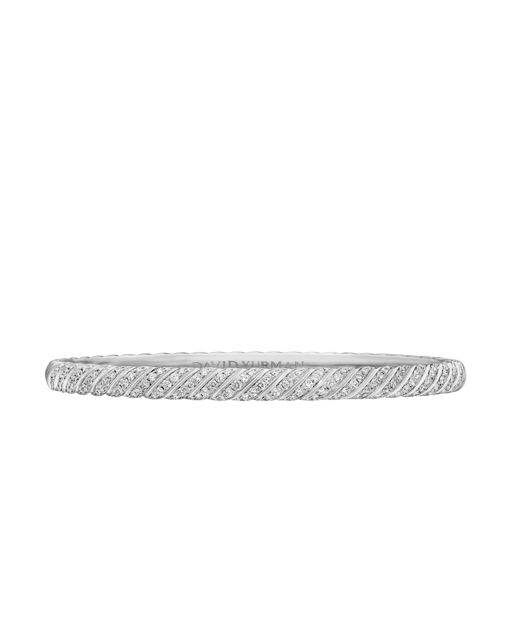 David Yurman Sculpted Cable Bangle Bracelet in 18K White Gold with Diamonds, 4.6mm