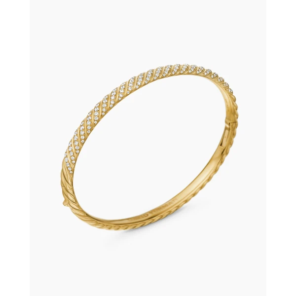 David Yurman Sculpted Cable Bangle Bracelet in 18K Yellow Gold with Diamonds, 4.6mm, view 3