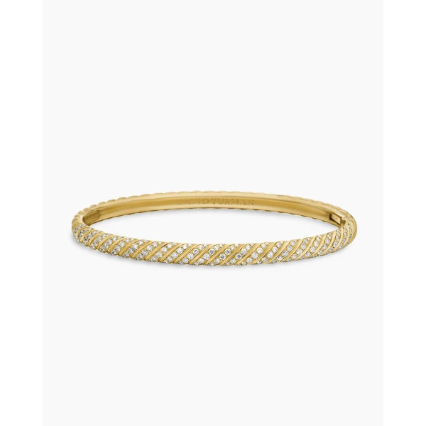 David Yurman Sculpted Cable Bangle Bracelet in 18K Yellow Gold with Diamonds, 4.6mm, view 4