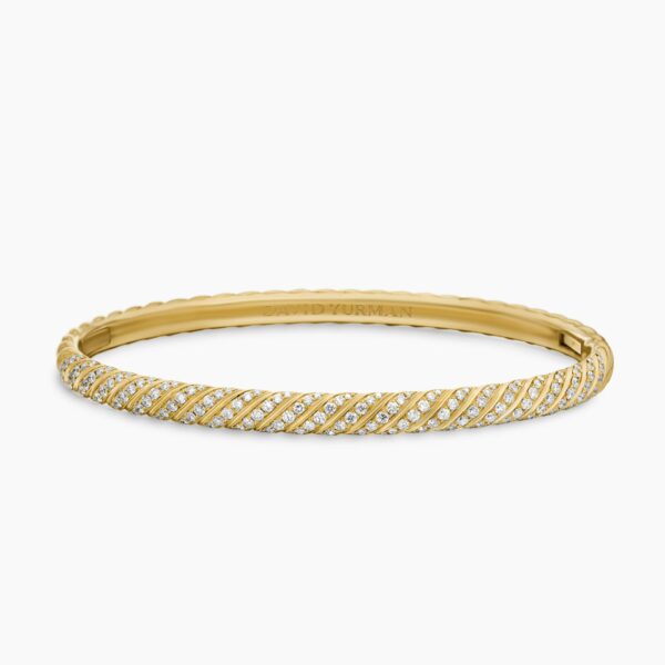 on-model styling shot|David Yurman Sculpted Cable Bangle Bracelet in 18K Yellow Gold with Diamonds