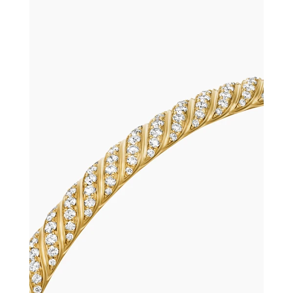 David Yurman Sculpted Cable Bangle Bracelet in 18K Yellow Gold with Diamonds, 4.6mm, view 5