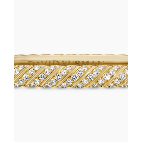 David Yurman Sculpted Cable Bangle Bracelet in 18K Yellow Gold with Diamonds, 4.6mm, view 6