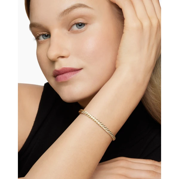 David Yurman Sculpted Cable Bangle Bracelet in 18K Yellow Gold with Diamonds, 4.6mm, view 7